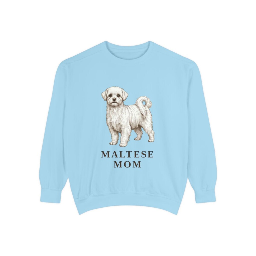 maltese-sweatshirt-mom-chambray Maltese Mom Sweatshirt, Chambray, front view