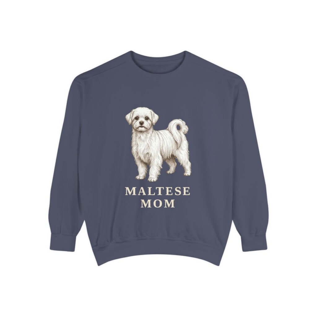 maltese-sweatshirt-mom-denim Maltese Mom Sweatshirt, Denim, front view