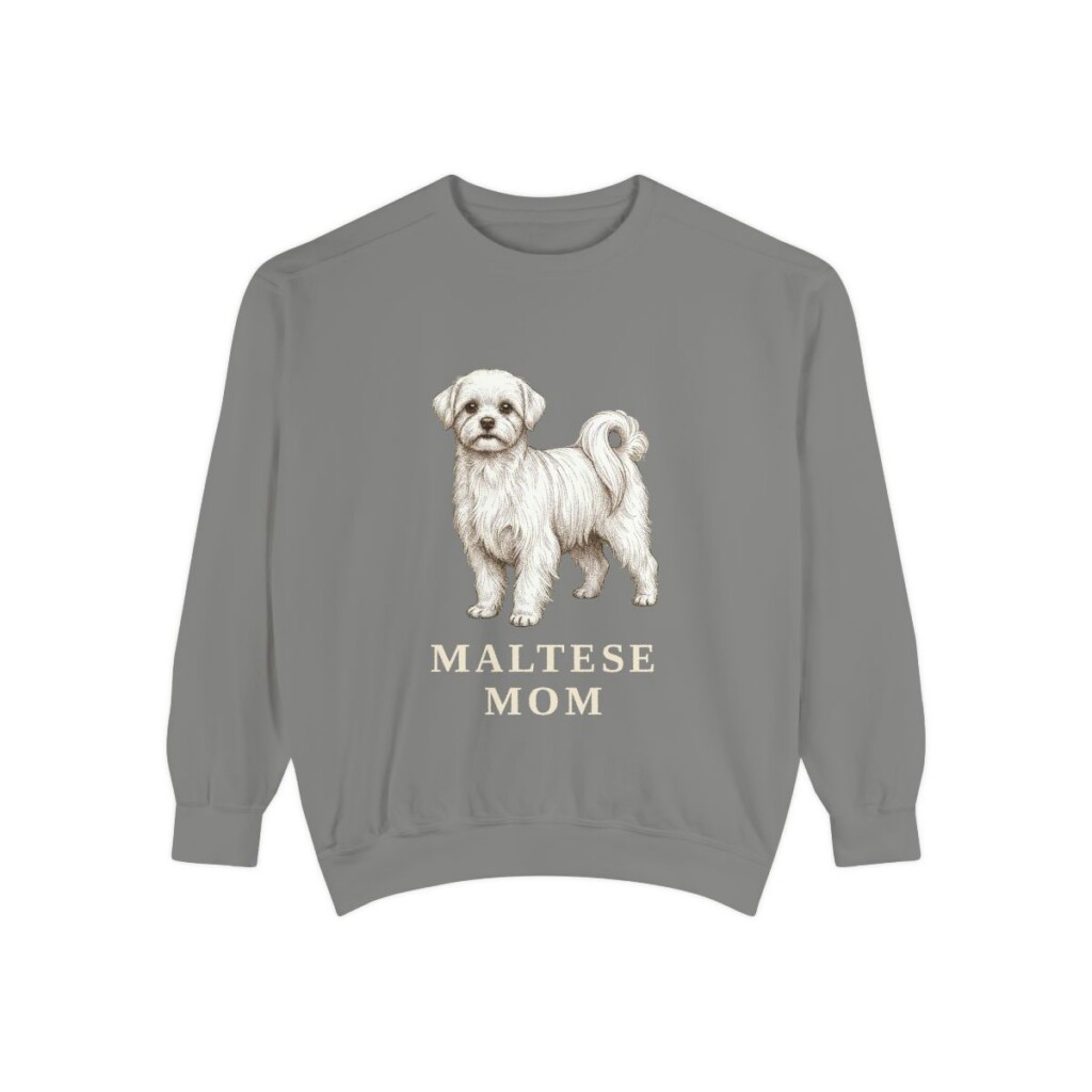 maltese-sweatshirt-mom-grey Maltese Mom Sweatshirt, Grey, front view
