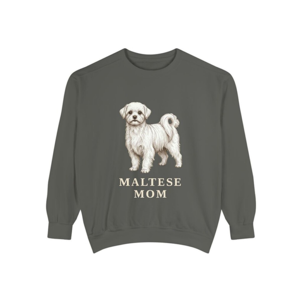 maltese-sweatshirt-mom-pepper Maltese Mom Sweatshirt, Pepper, front view