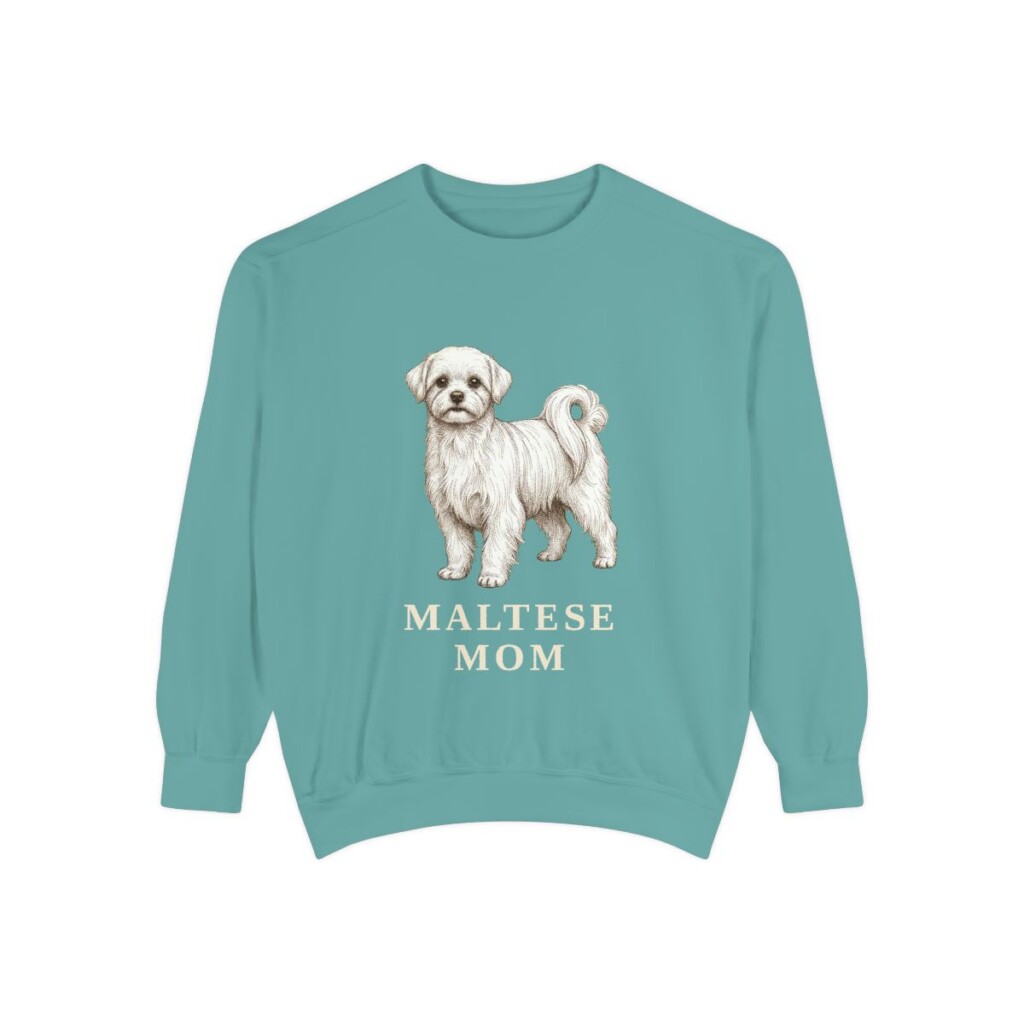 maltese-sweatshirt-mom-seafoam Maltese Mom Sweatshirt, Seafoam, front view