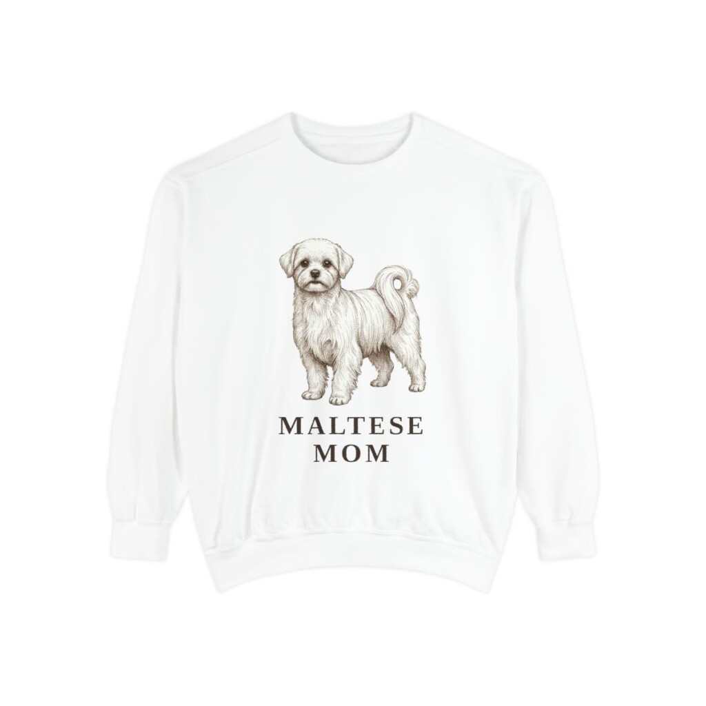 maltese-sweatshirt-mom-white Maltese Mom Sweatshirt, White, front view
