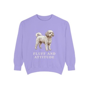 maltipoo-sweatshirt-humor-violet Maltipoo Humor Sweatshirt, Violet, front view