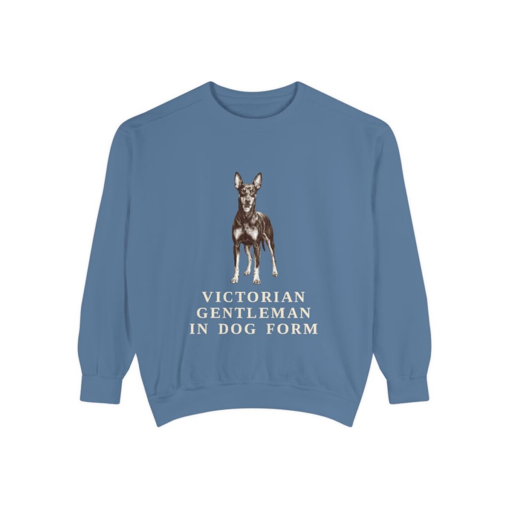 Manchester Terrier Humor Sweatshirt, Blue Jean, front view