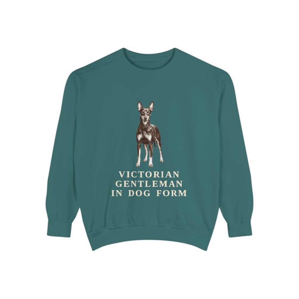 Manchester Terrier Humor Sweatshirt, Blue Spruce, front view
