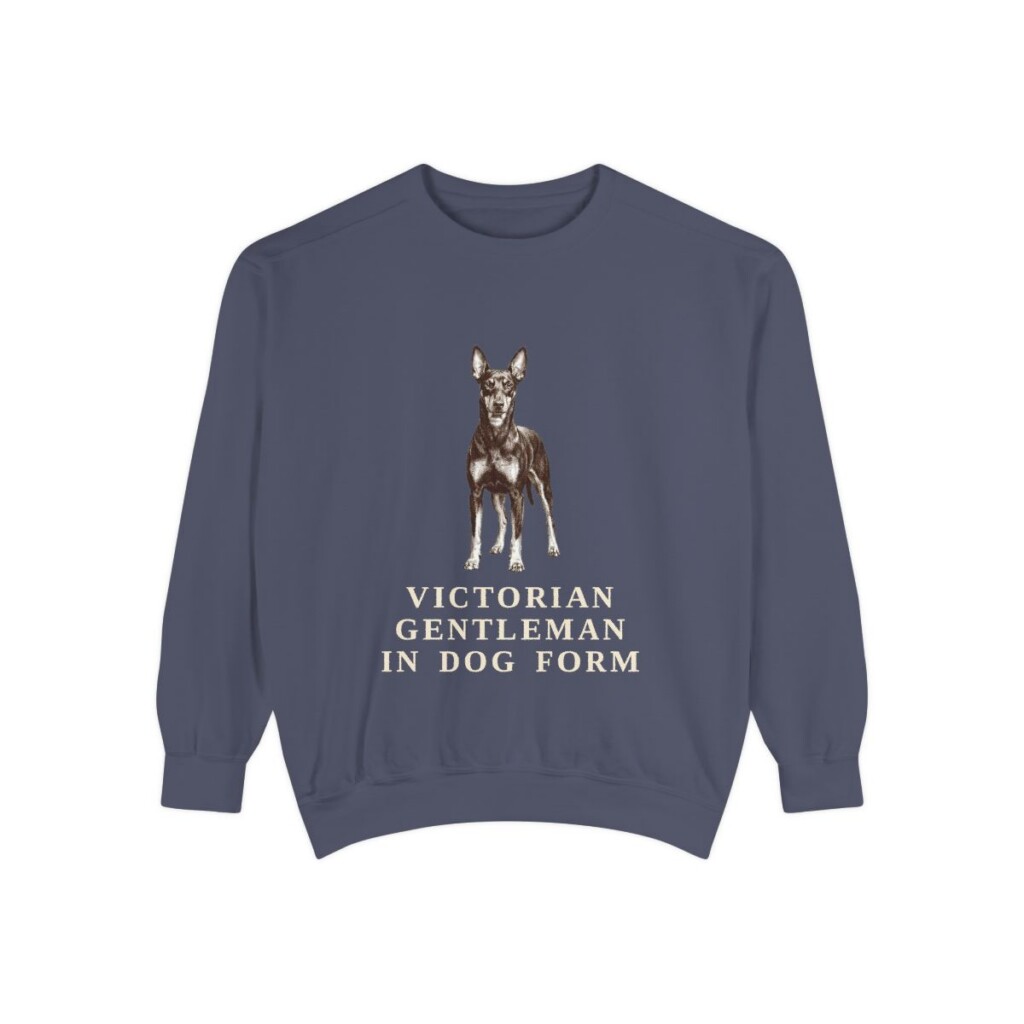 Manchester Terrier Humor Sweatshirt, Denim, front view