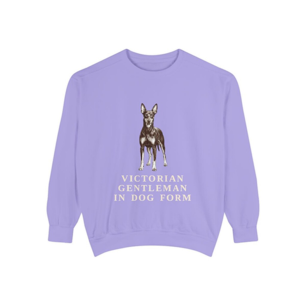Manchester Terrier Humor Sweatshirt, Violet, front view
