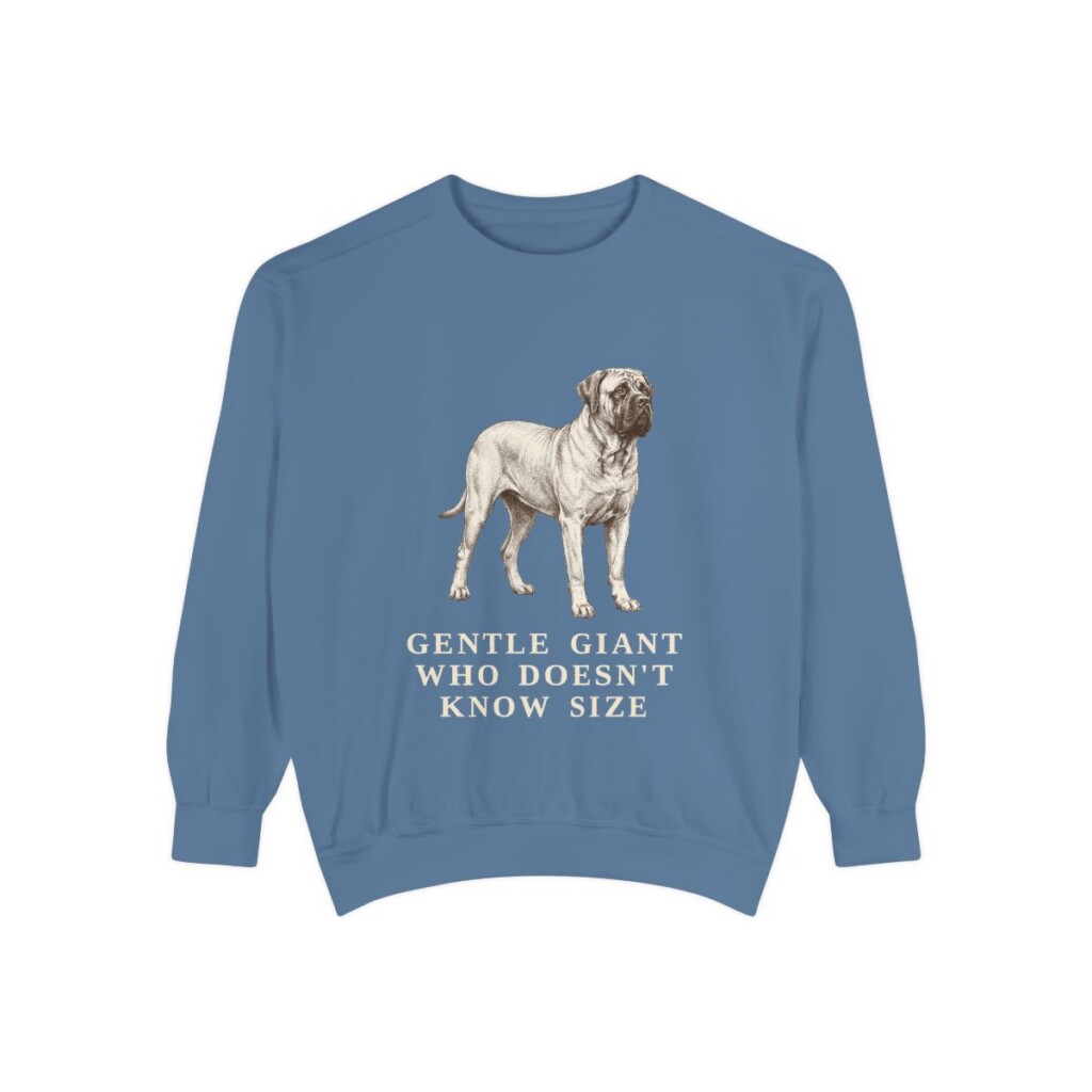 Mastiff Humor Sweatshirt, Blue Jean, front view