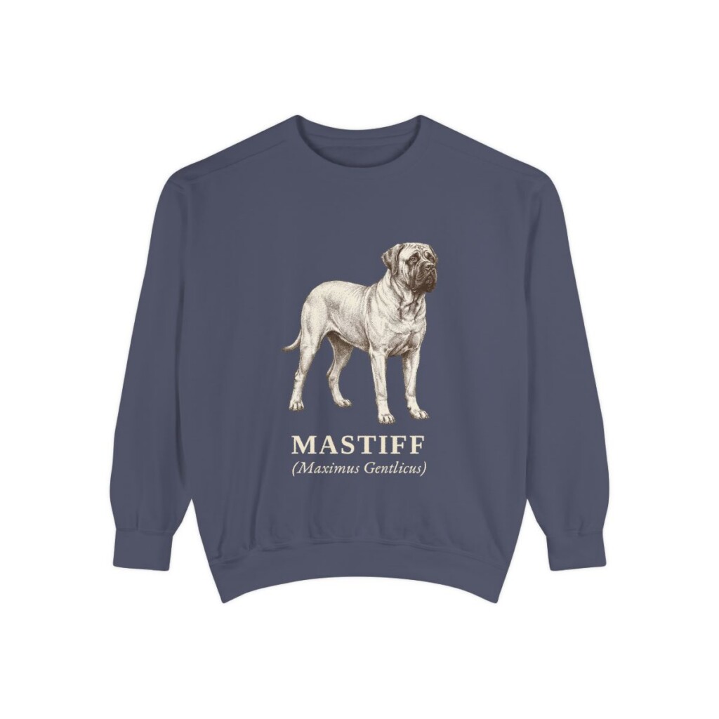 mastiff-sweatshirt-latin-denim Mastiff Latin Sweatshirt, Denim, front view