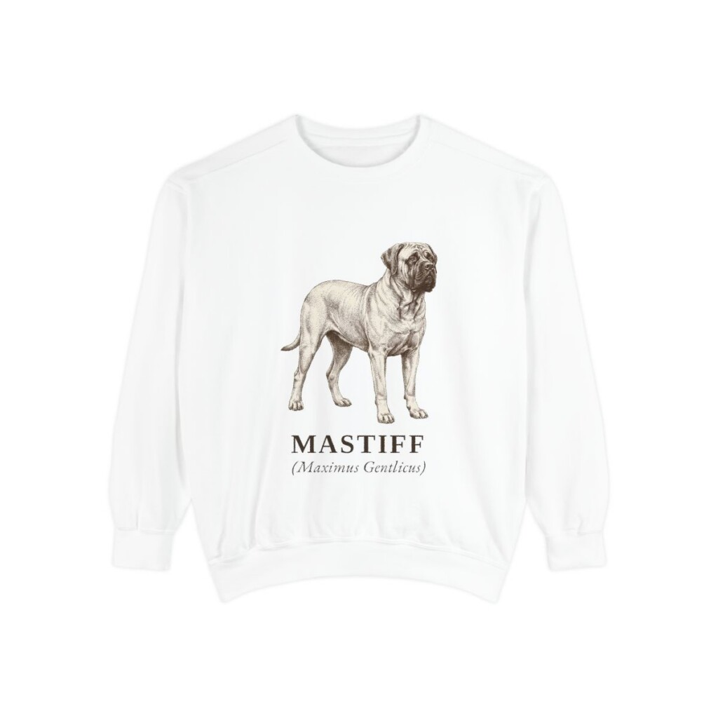 mastiff-sweatshirt-latin-white Mastiff Latin Sweatshirt, White, front view