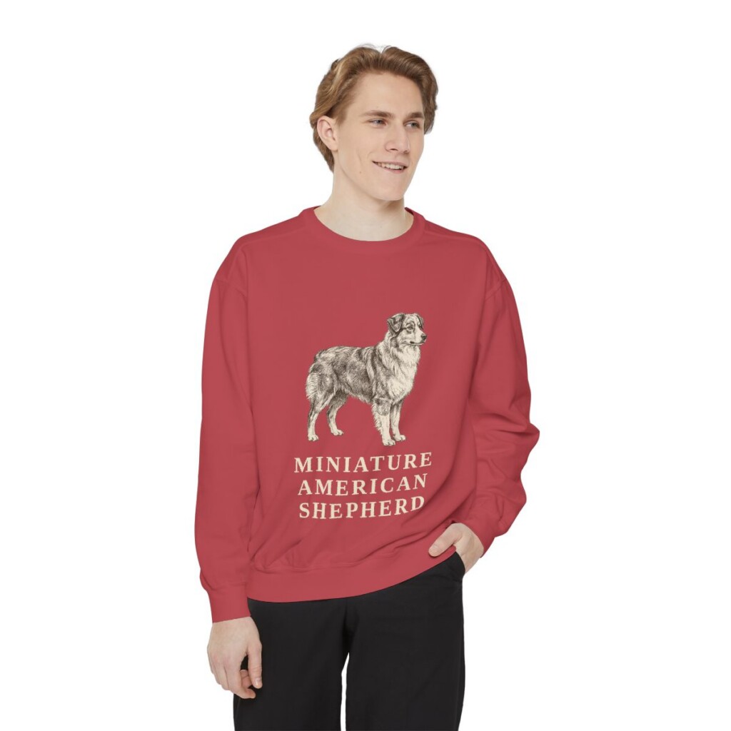 Miniature American Shepherd Sweatshirt, Crimson, person 1 front