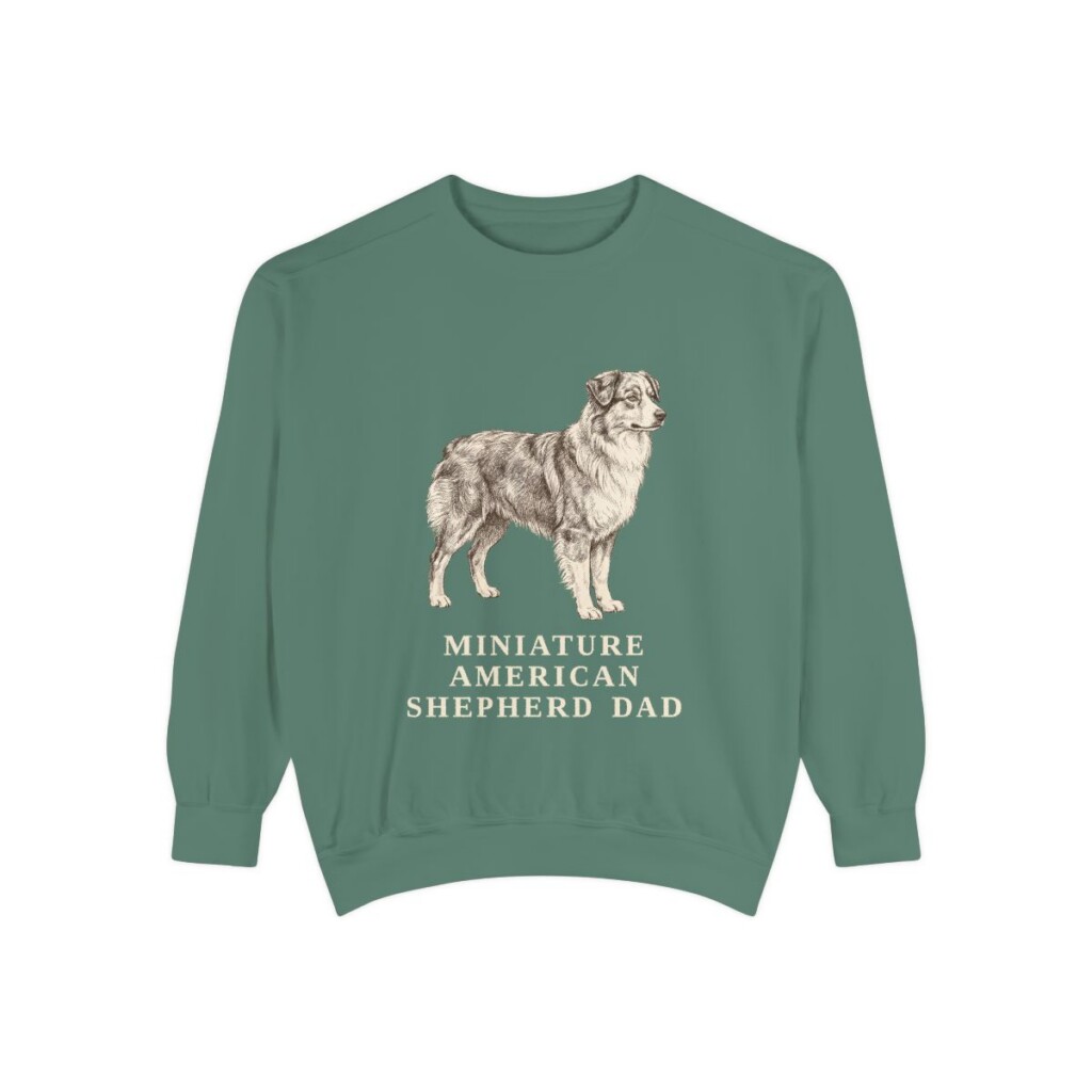 Miniature American Shepherd Dad Sweatshirt, Light Green, front view