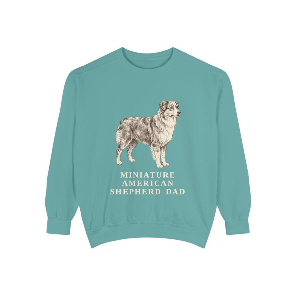 Miniature American Shepherd Dad Sweatshirt, Seafoam, front view