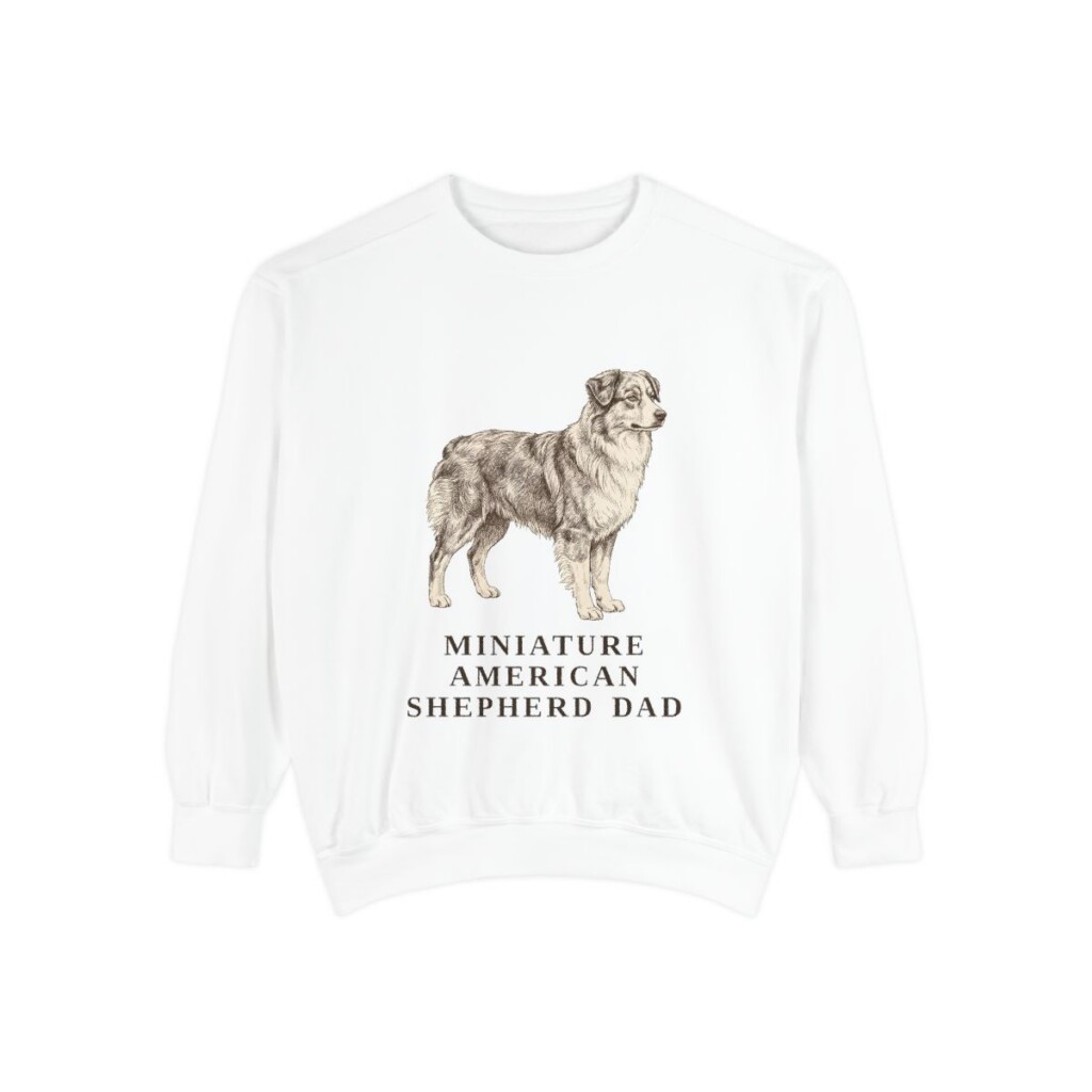 Miniature American Shepherd Dad Sweatshirt, White, front view