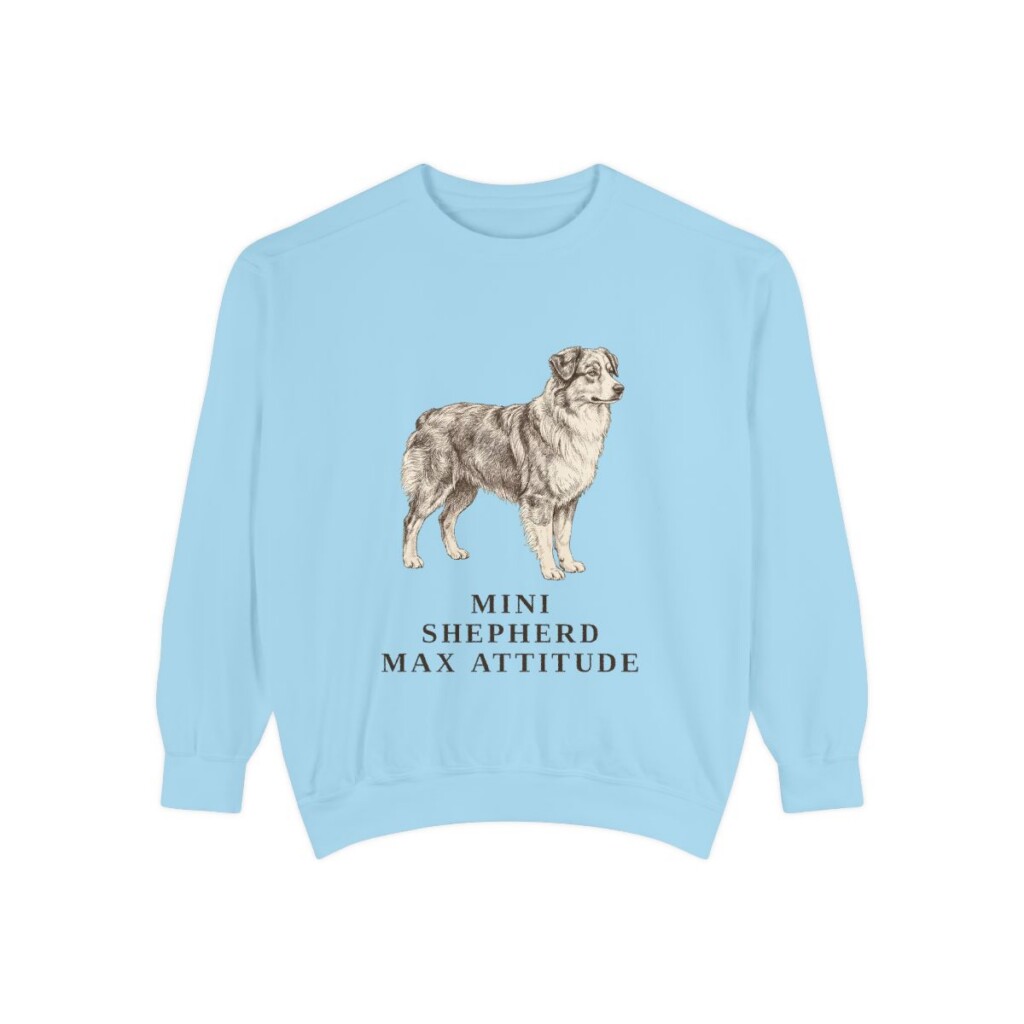 Miniature American Shepherd Humor Sweatshirt, Chambray, front view