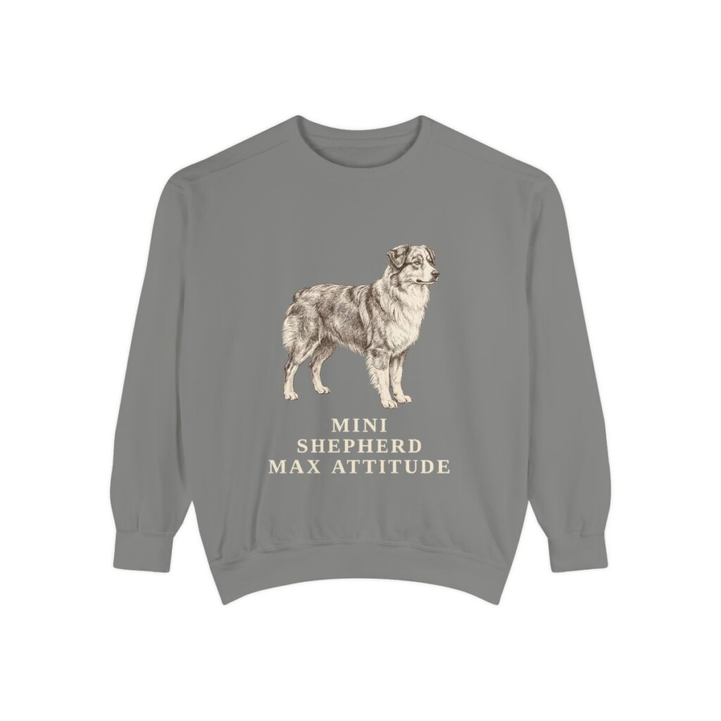 Miniature American Shepherd Humor Sweatshirt, Grey, front view