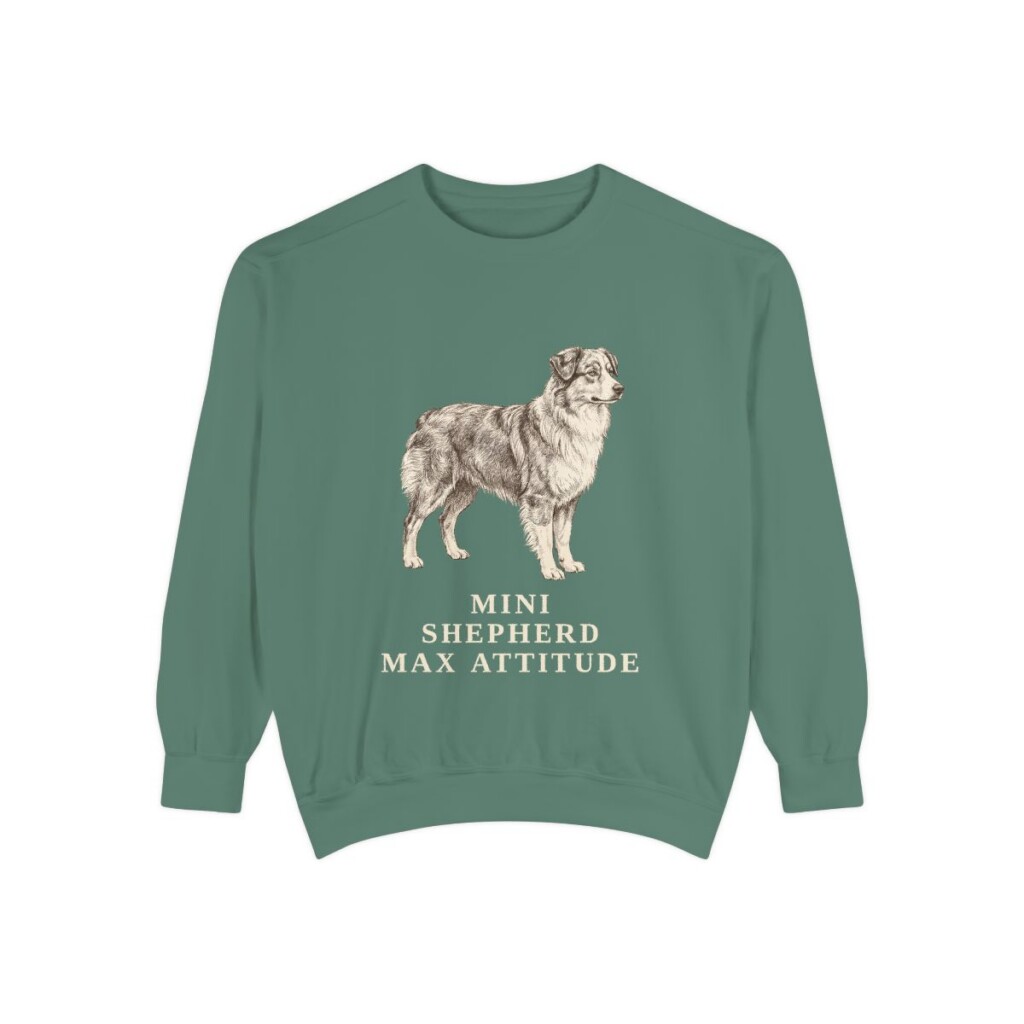 Miniature American Shepherd Humor Sweatshirt, Light Green, front view