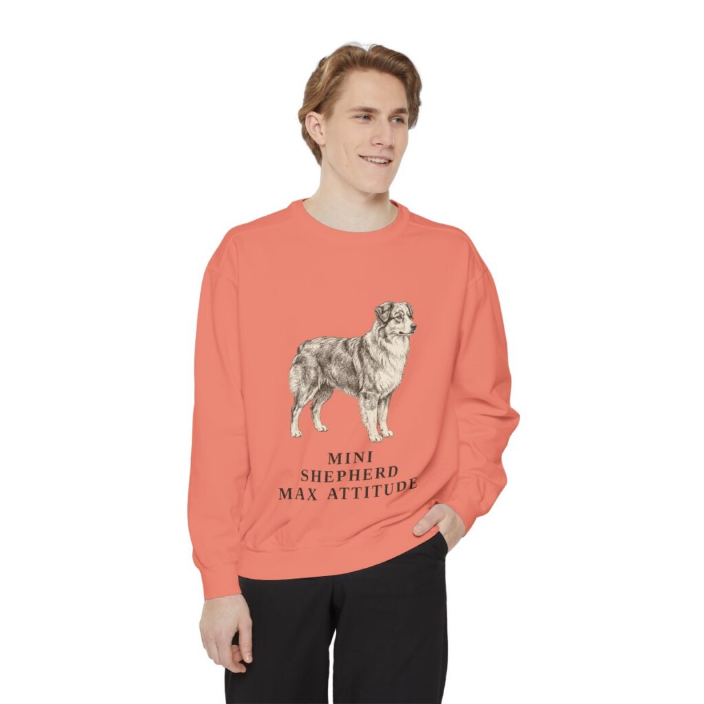 Miniature American Shepherd Humor Sweatshirt, Terracotta, person 1 front
