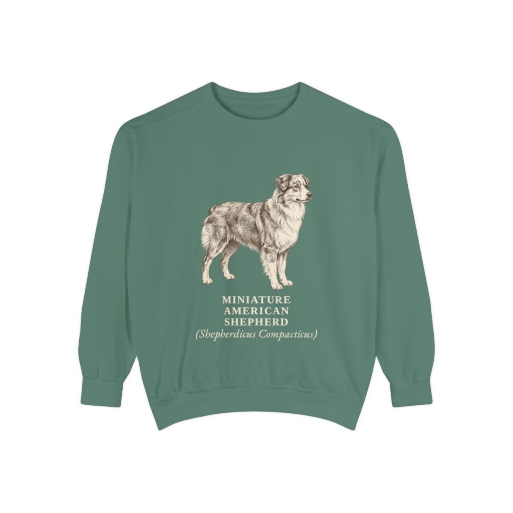 Miniature American Shepherd Latin Sweatshirt, Light Green, front view