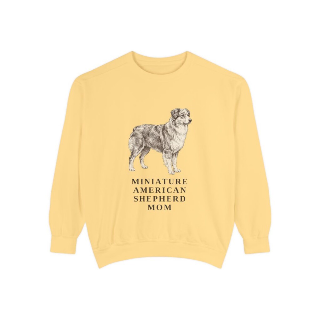 Miniature American Shepherd Mom Sweatshirt, Butter, front view