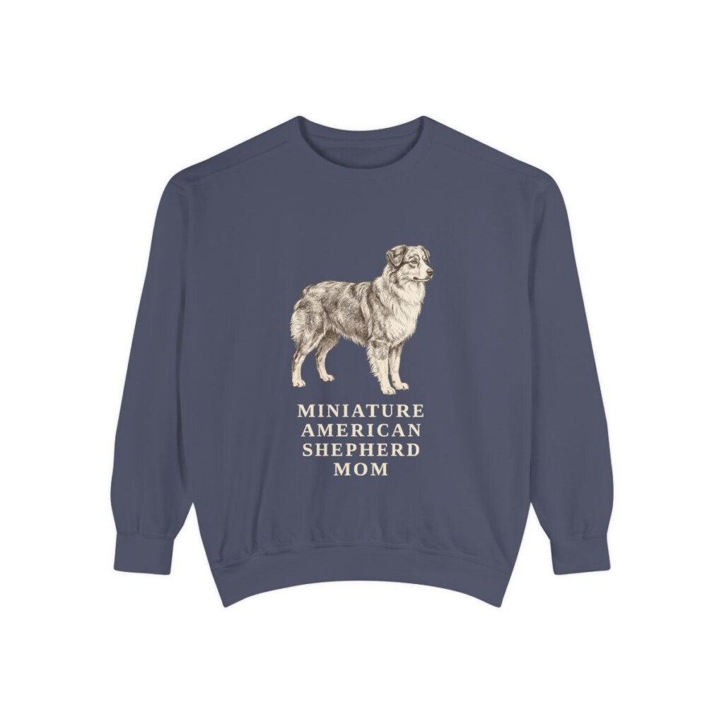 Miniature American Shepherd Mom Sweatshirt, Denim, front view