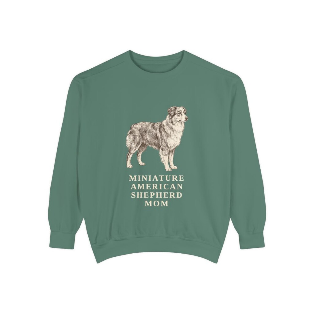 Miniature American Shepherd Mom Sweatshirt, Light Green, front view
