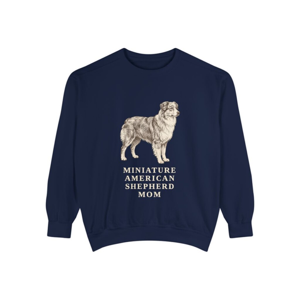 Miniature American Shepherd Mom Sweatshirt, True Navy, front view