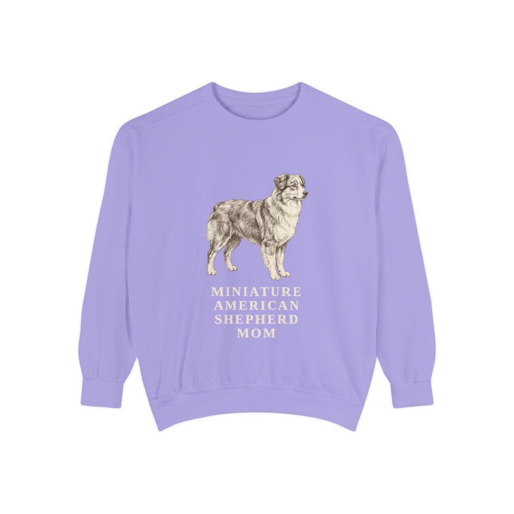 Miniature American Shepherd Mom Sweatshirt, Violet, front view