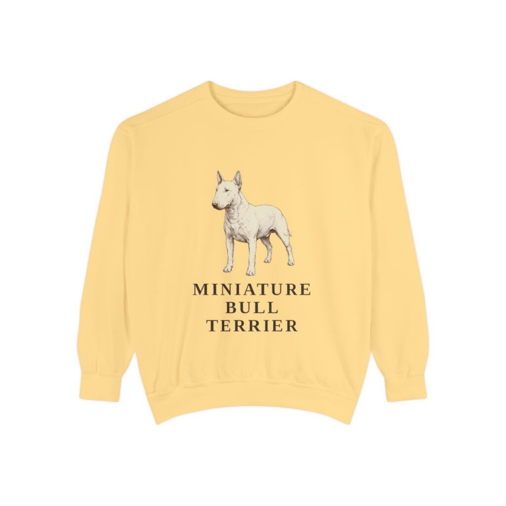 miniature-bull-terrier-sweatshirt-butter Miniature Bull Terrier Sweatshirt, Butter, front view