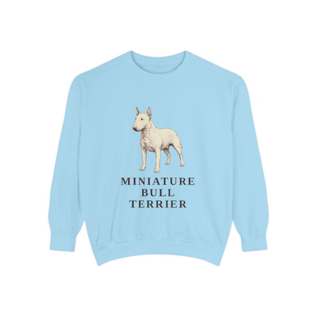 miniature-bull-terrier-sweatshirt-chambray Miniature Bull Terrier Sweatshirt, Chambray, front view
