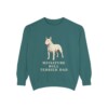 miniature-bull-terrier-sweatshirt-dad-blue-spruce Miniature Bull Terrier Dad Sweatshirt, Blue Spruce, front view