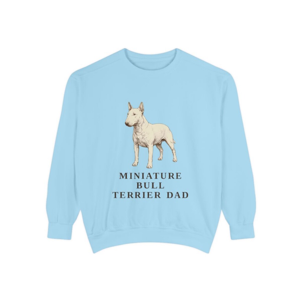 miniature-bull-terrier-sweatshirt-dad-chambray Miniature Bull Terrier Dad Sweatshirt, Chambray, front view