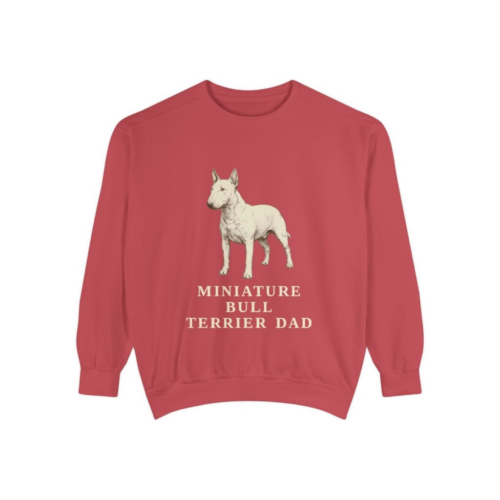 miniature-bull-terrier-sweatshirt-dad-crimson Miniature Bull Terrier Dad Sweatshirt, Crimson, front view