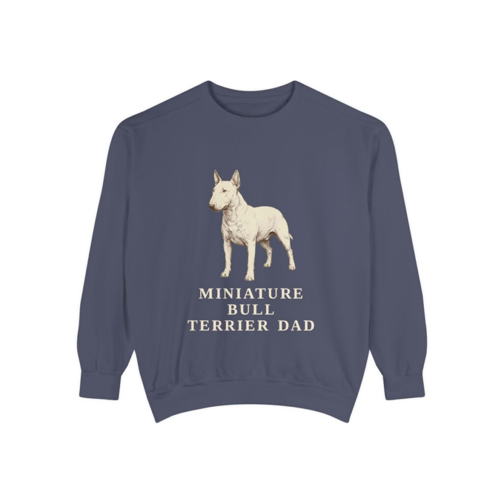 miniature-bull-terrier-sweatshirt-dad-denim Miniature Bull Terrier Dad Sweatshirt, Denim, front view