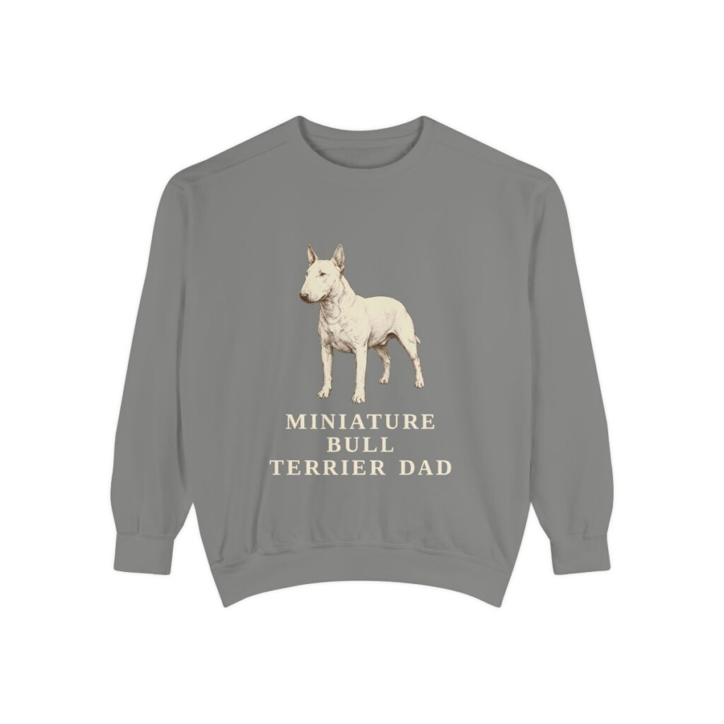 miniature-bull-terrier-sweatshirt-dad-grey Miniature Bull Terrier Dad Sweatshirt, Grey, front view