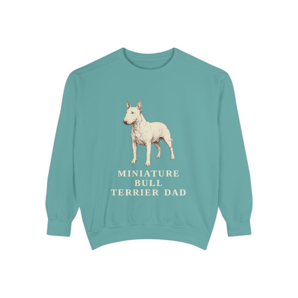 miniature-bull-terrier-sweatshirt-dad-seafoam Miniature Bull Terrier Dad Sweatshirt, Seafoam, front view