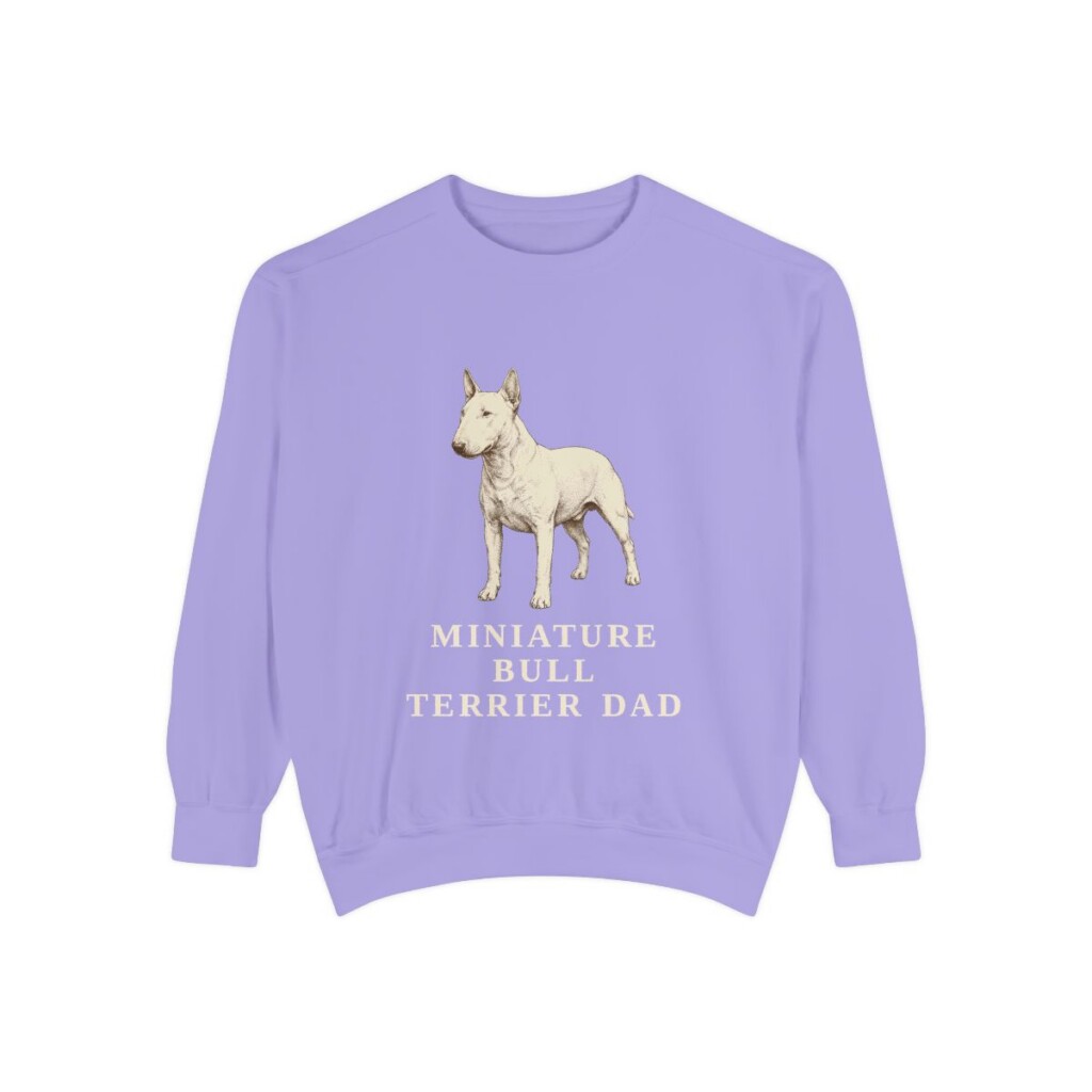 miniature-bull-terrier-sweatshirt-dad-violet Miniature Bull Terrier Dad Sweatshirt, Violet, front view