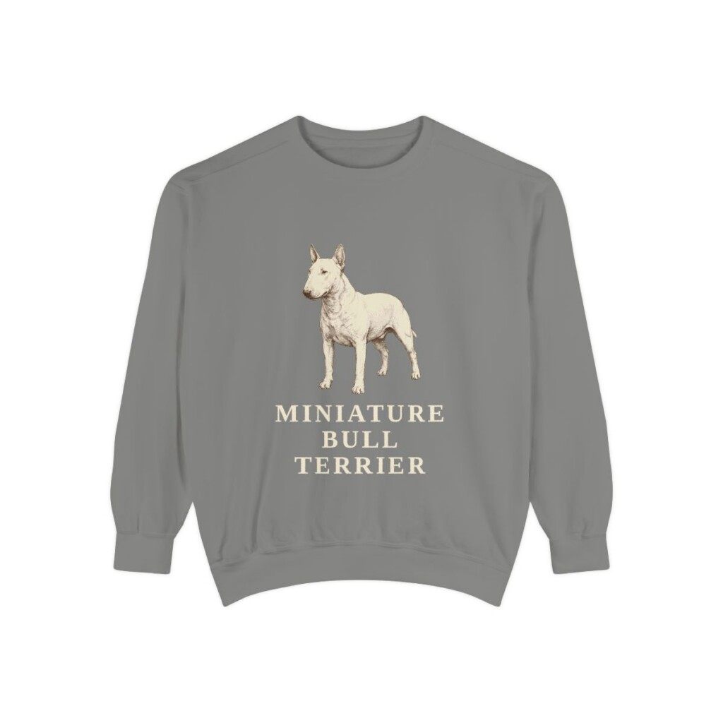 miniature-bull-terrier-sweatshirt-grey Miniature Bull Terrier Sweatshirt, Grey, front view