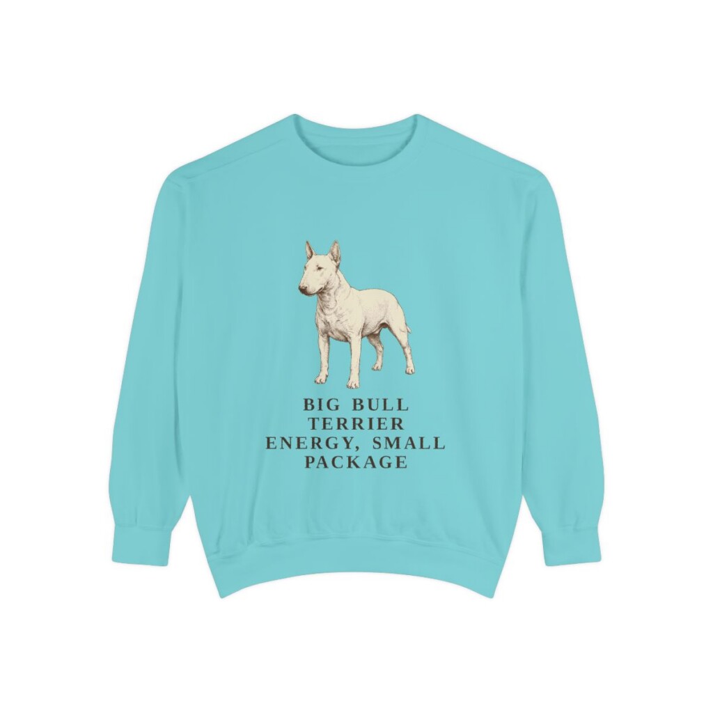 Miniature Bull Terrier Humor Sweatshirt, Chalky Mint, front view