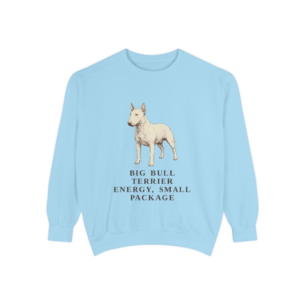Miniature Bull Terrier Humor Sweatshirt, Chambray, front view