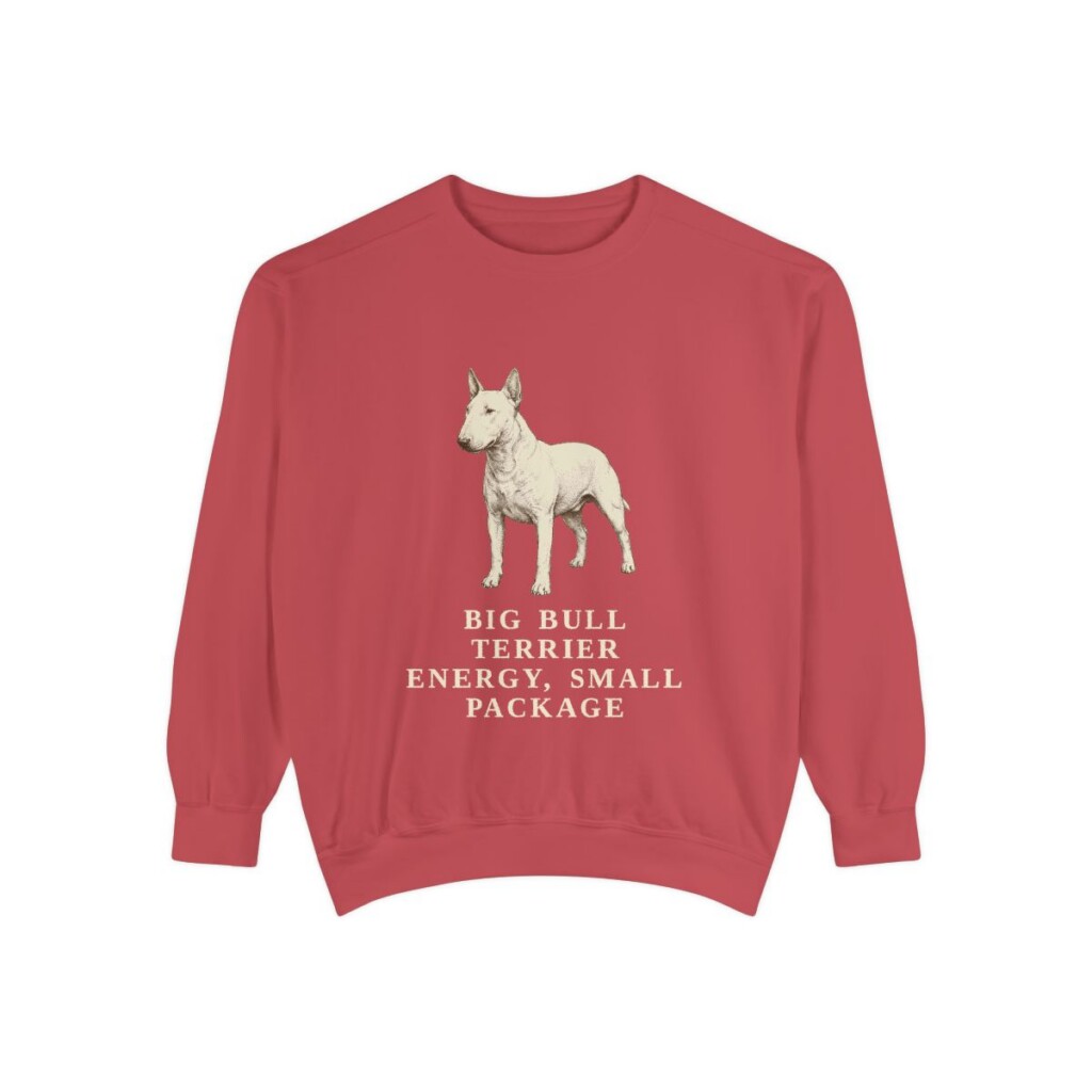Miniature Bull Terrier Humor Sweatshirt, Crimson, front view