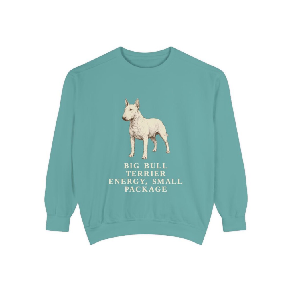 Miniature Bull Terrier Humor Sweatshirt, Seafoam, front view
