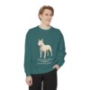 Miniature Bull Terrier Latin Sweatshirt, Blue Spruce, person 1 front