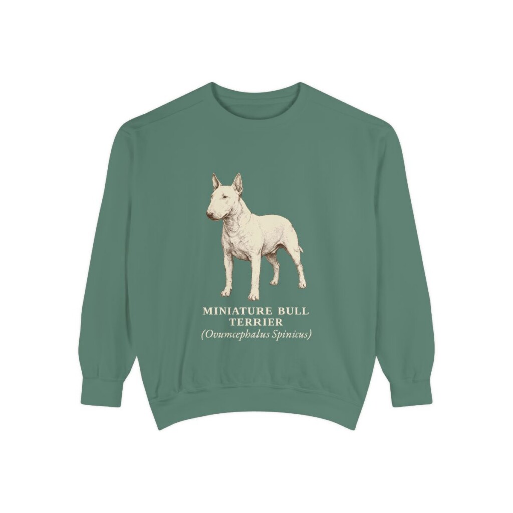 Miniature Bull Terrier Latin Sweatshirt, Light Green, front view