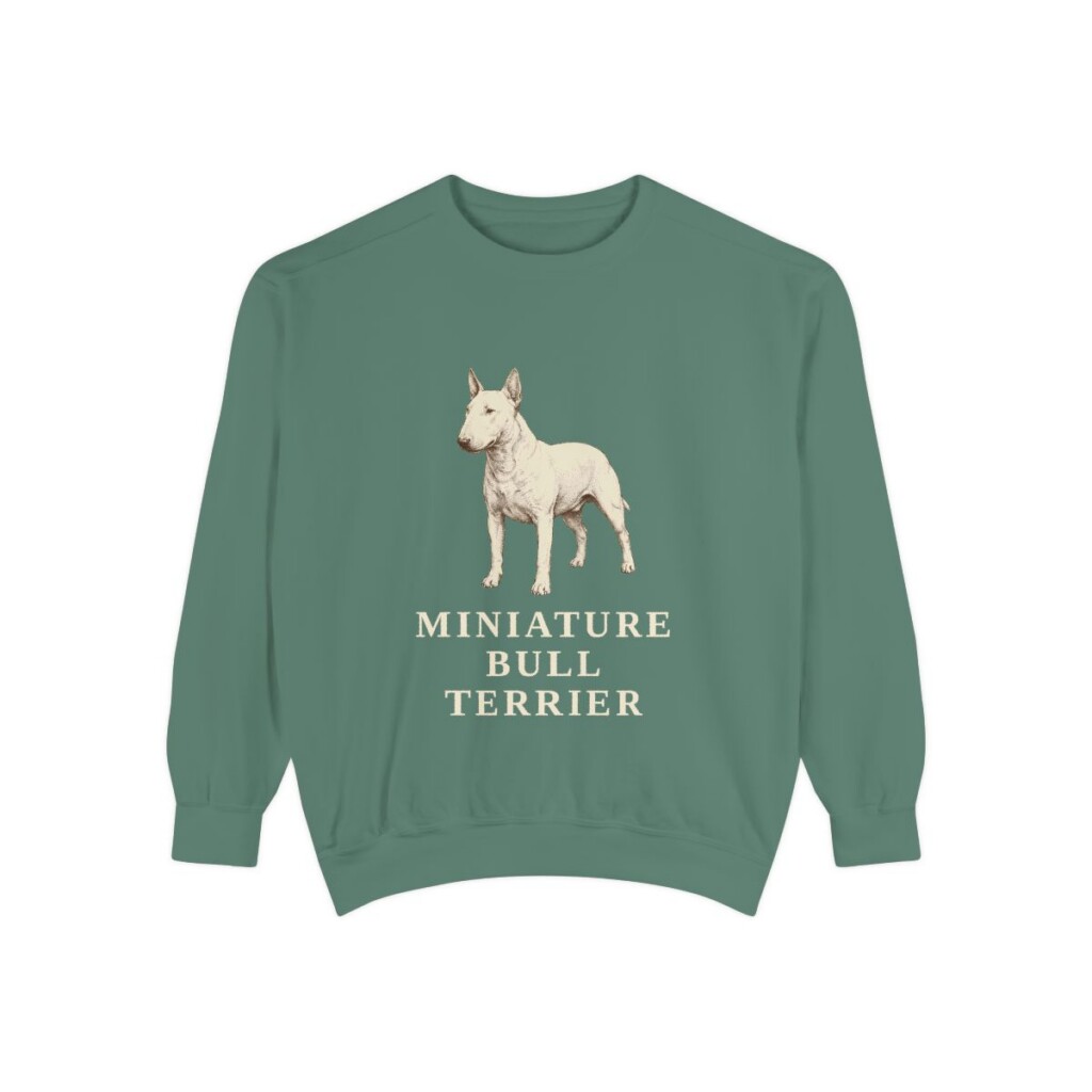 miniature-bull-terrier-sweatshirt-light-green Miniature Bull Terrier Sweatshirt, Light Green, front view