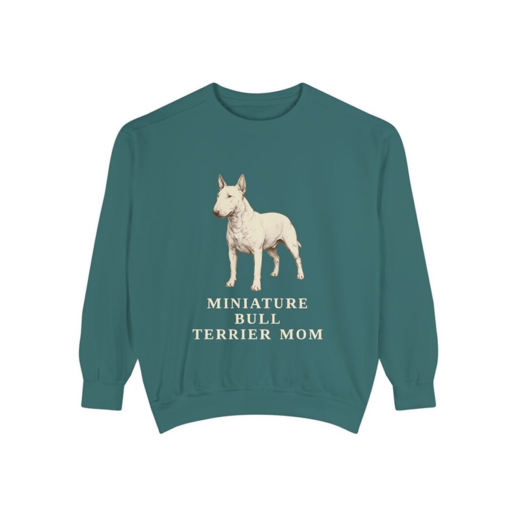 Miniature Bull Terrier Mom Sweatshirt, Blue Spruce, front view