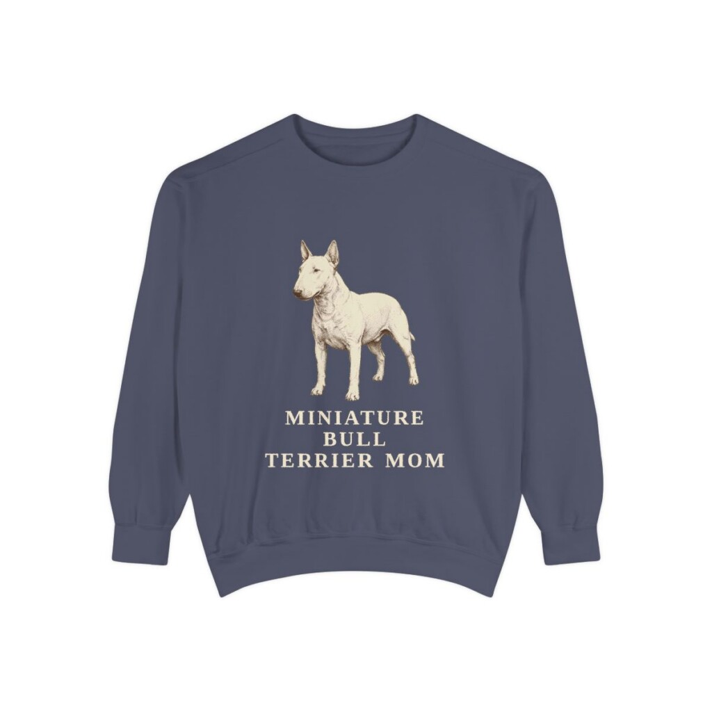 Miniature Bull Terrier Mom Sweatshirt, Denim, front view