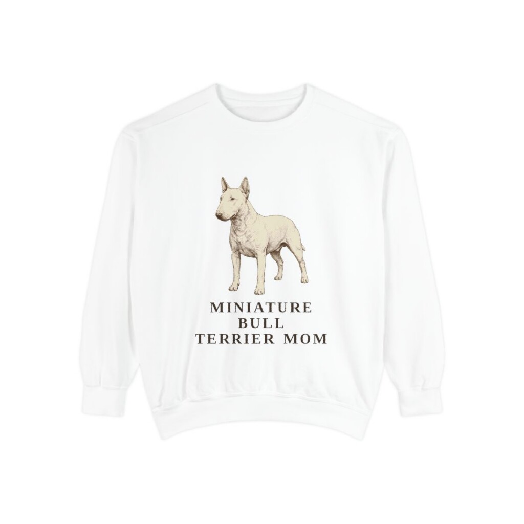 Miniature Bull Terrier Mom Sweatshirt, White, front view