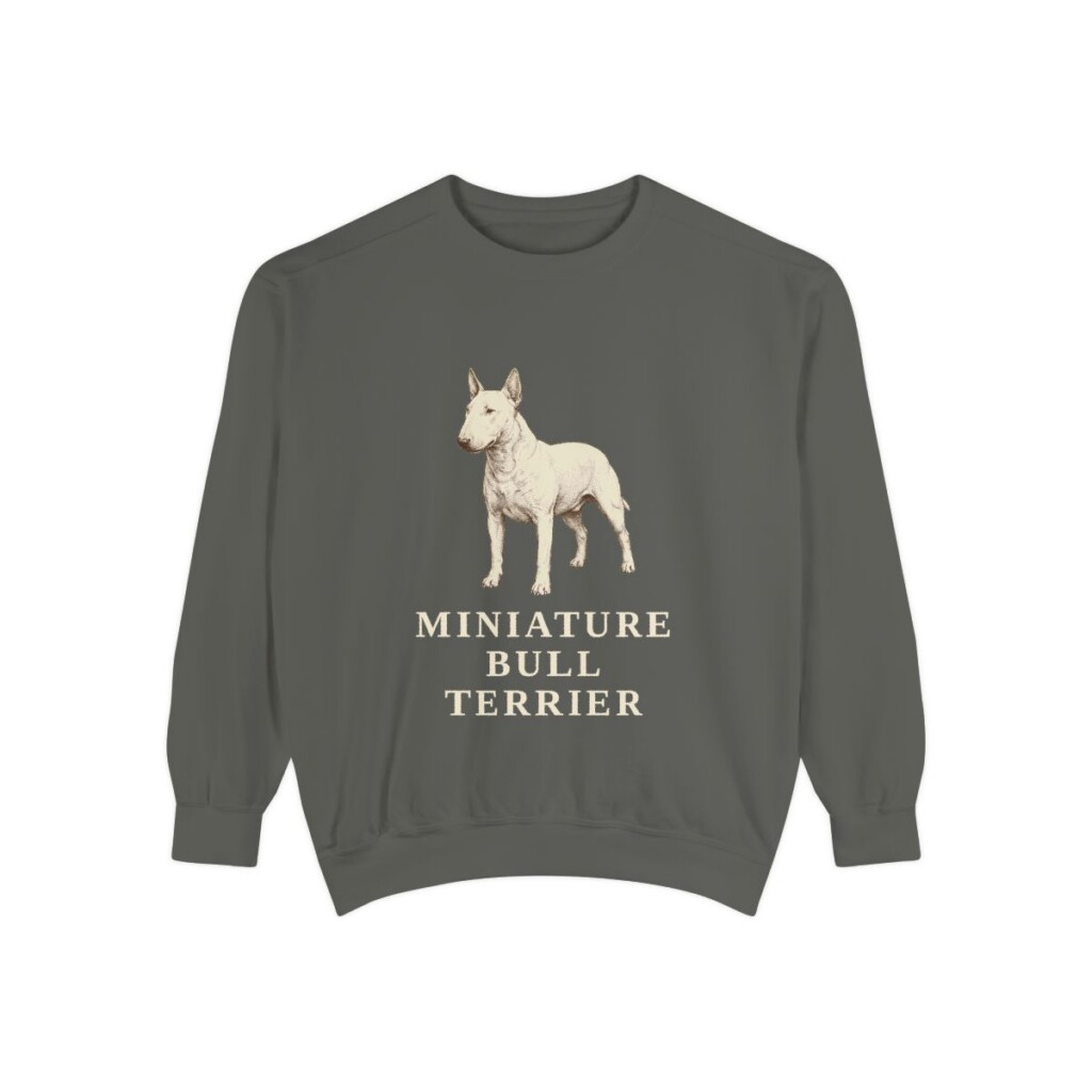miniature-bull-terrier-sweatshirt-pepper Miniature Bull Terrier Sweatshirt, Pepper, front view