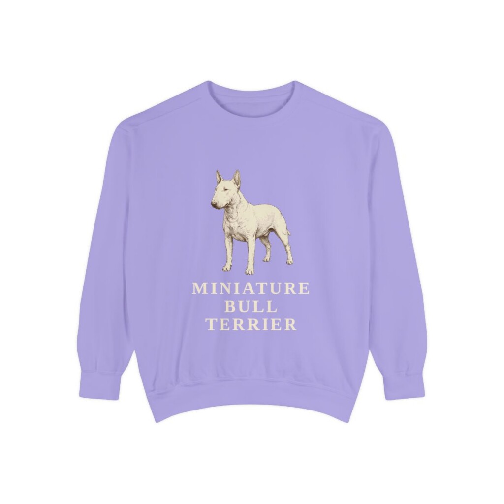 miniature-bull-terrier-sweatshirt-violet Miniature Bull Terrier Sweatshirt, Violet, front view